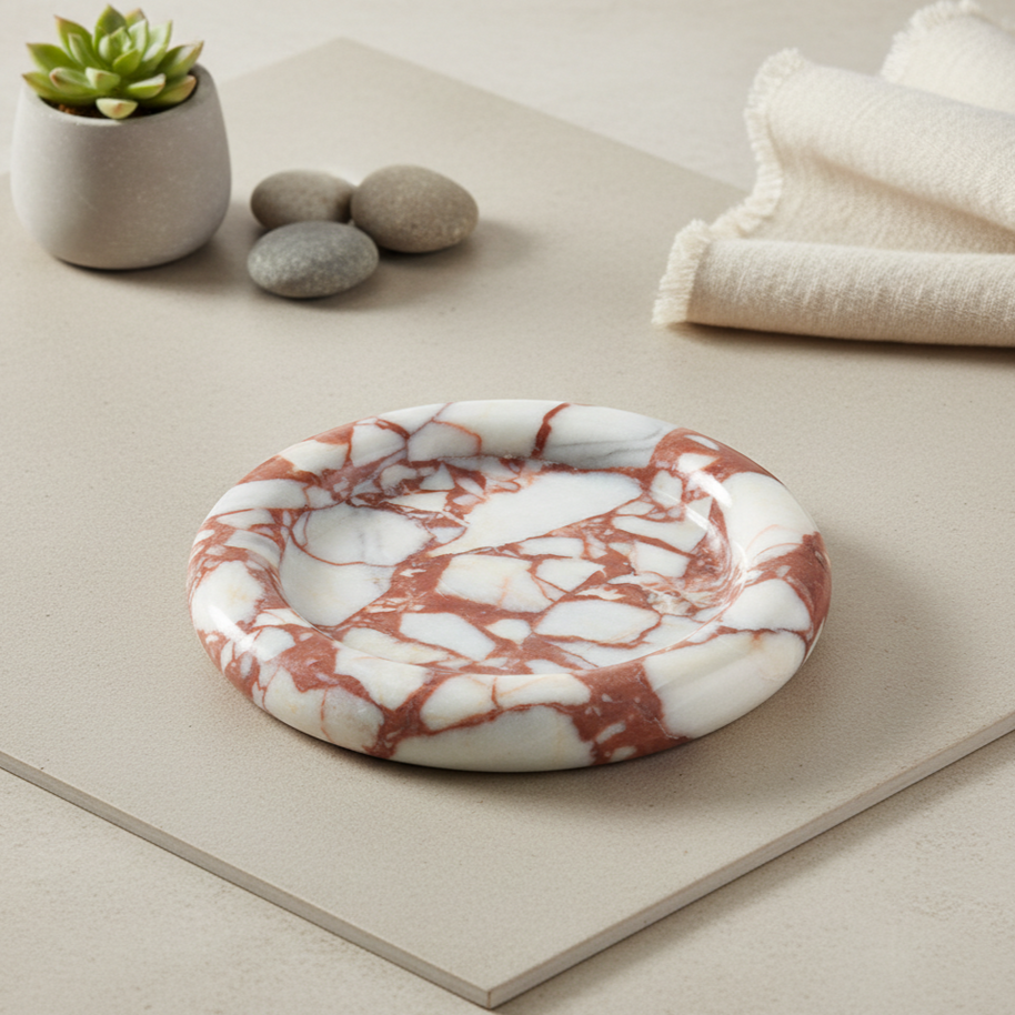Halostone Marble Tray – Round Solid Stone Catchall
