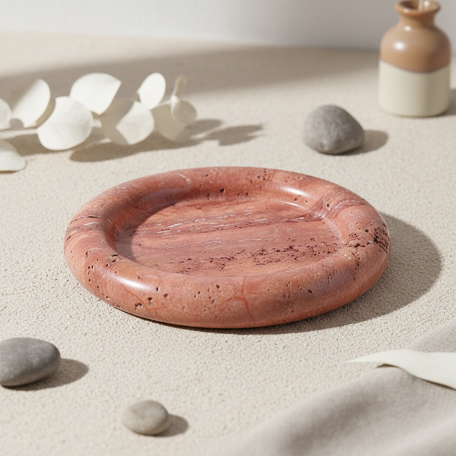 Halostone Marble Tray – Round Solid Stone Catchall