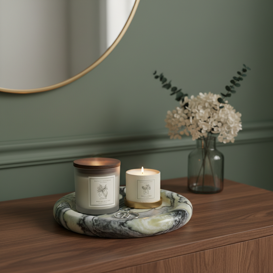 Halostone Marble Tray – Round Solid Stone Catchall