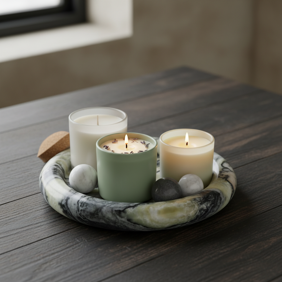 Halostone Marble Tray – Round Solid Stone Catchall