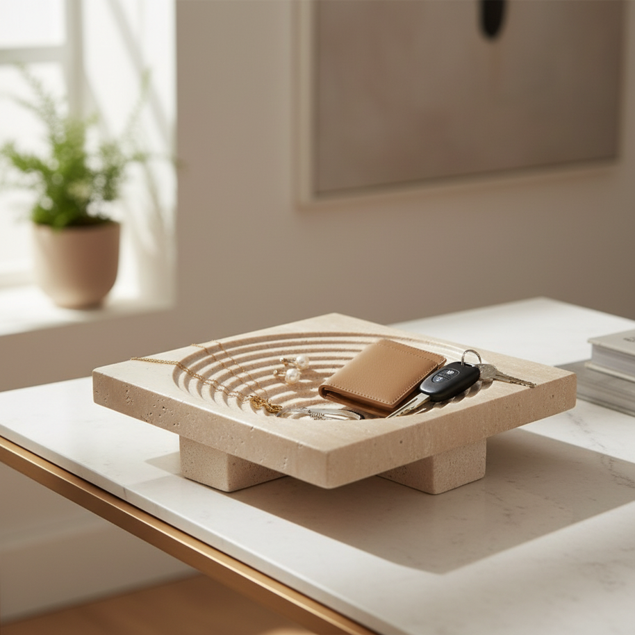 Vena Travertine Fruit Tray – Solid Carved Stone