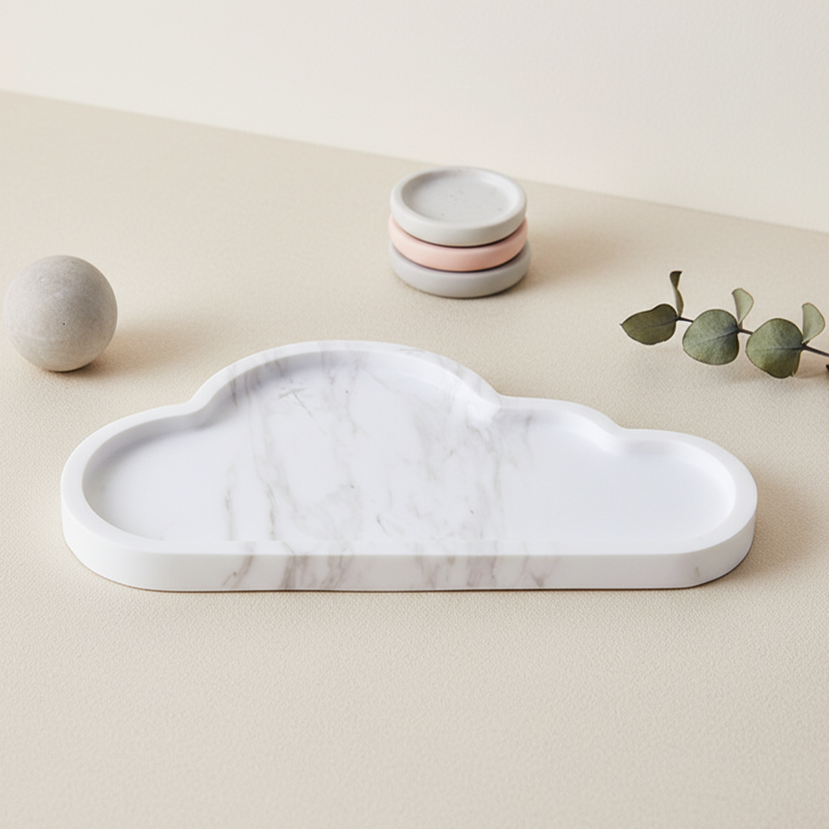 Cloudcrest Marble Tray – Sculpted Cloud Catchall