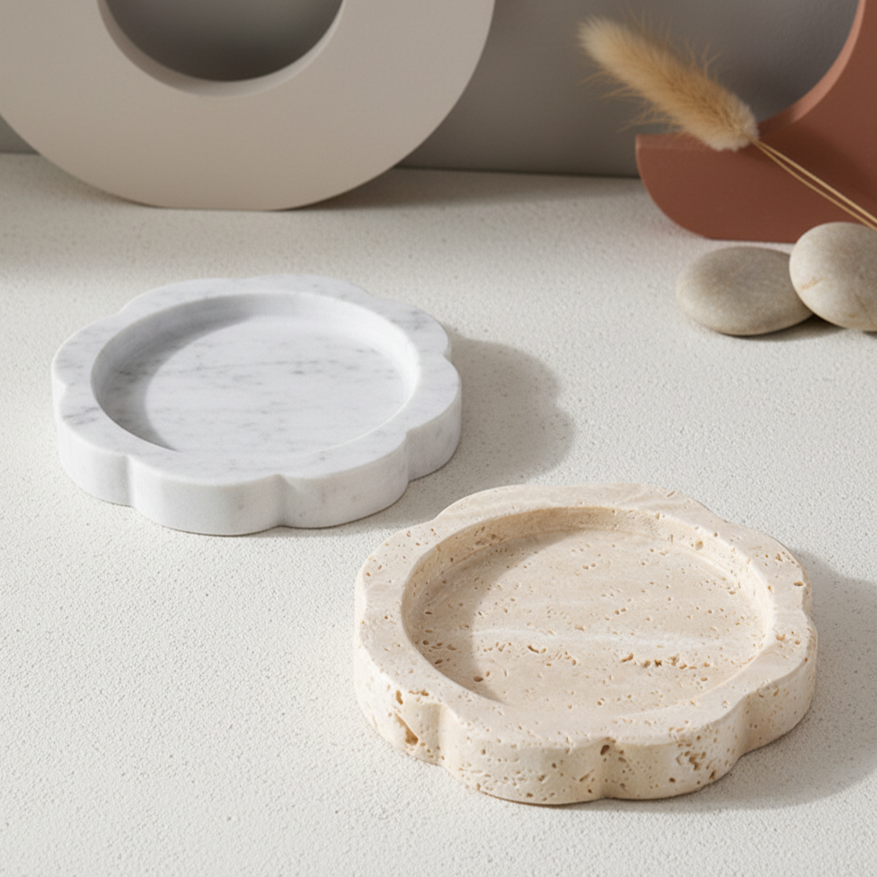 Petalstone Marble Tray – Scalloped Solid Stone Dish
