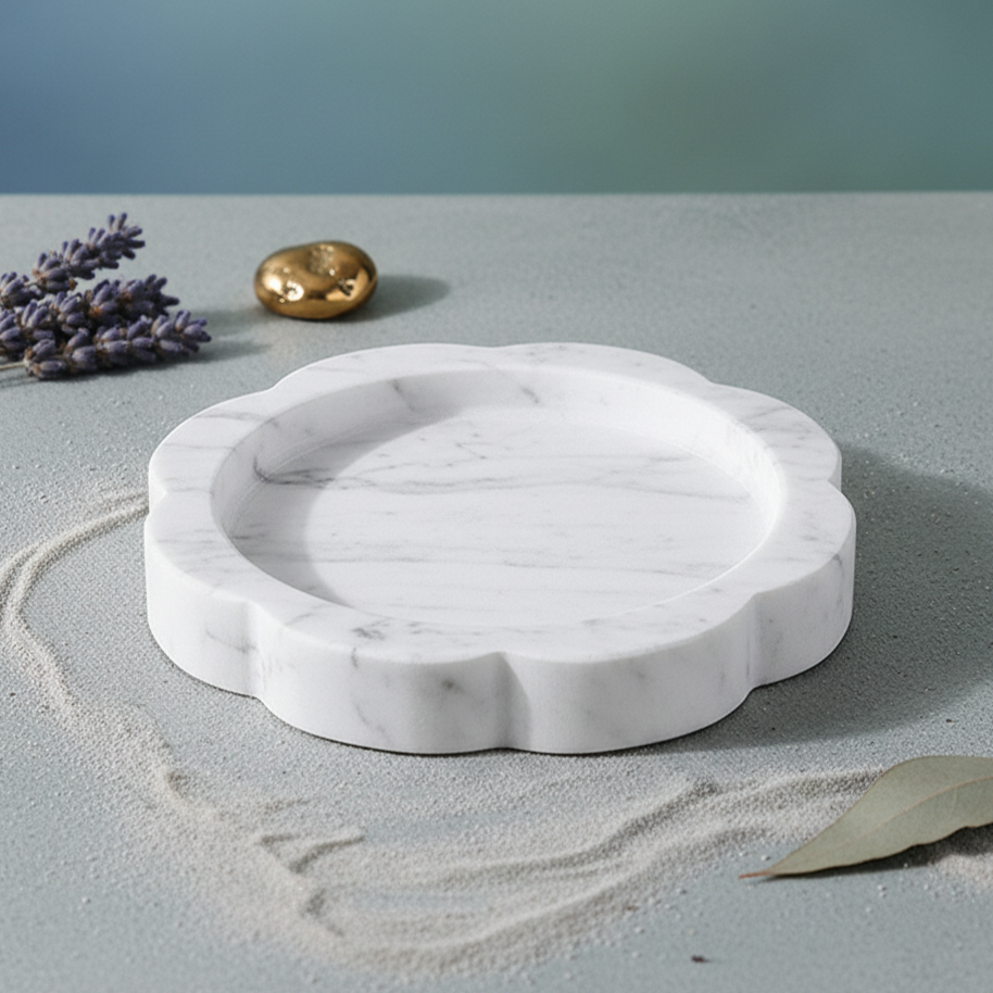 Petalstone Marble Tray – Scalloped Solid Stone Dish