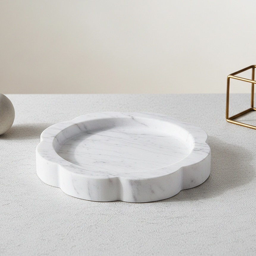 Petalstone Marble Tray – Scalloped Solid Stone Dish