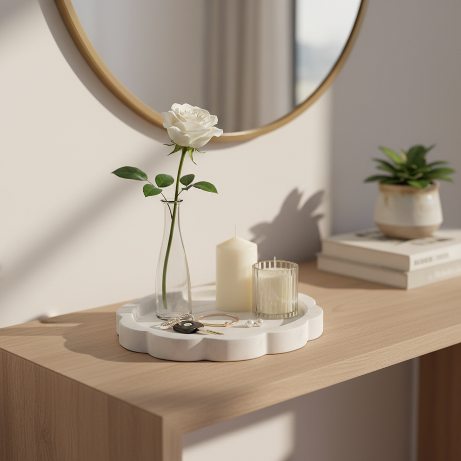 Petalstone Marble Tray – Scalloped Solid Stone Dish