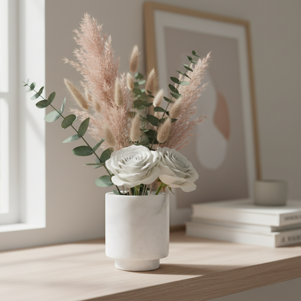 Lunara Marble Vase – Cylindrical Decorative Accent