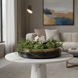 Solaro Marble Stone Planter with Metal Accent - 35 × 7 cm