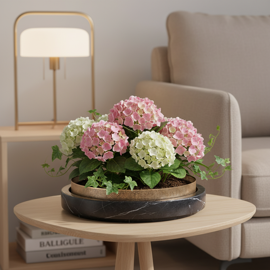 Solaro Marble Stone Planter with Metal Accent - 35 × 7 cm