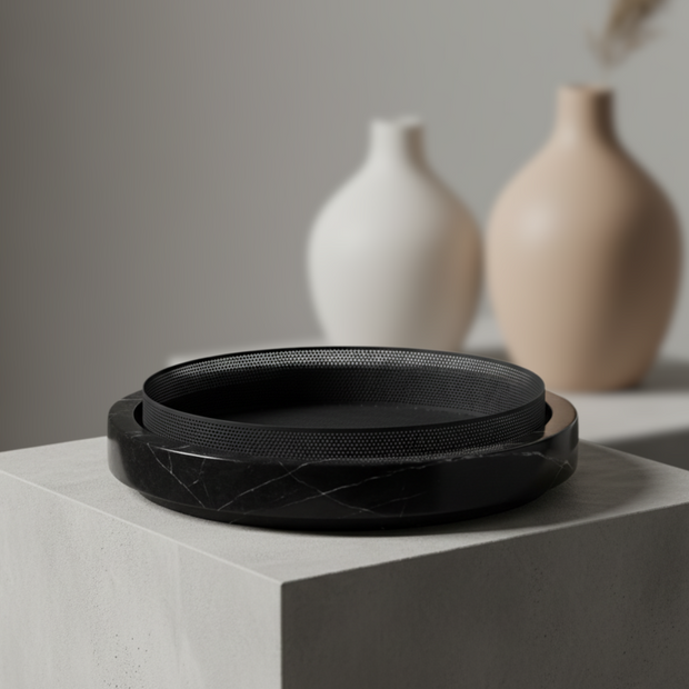 Solaro Marble Stone Planter with Metal Accent - 35 × 7 cm