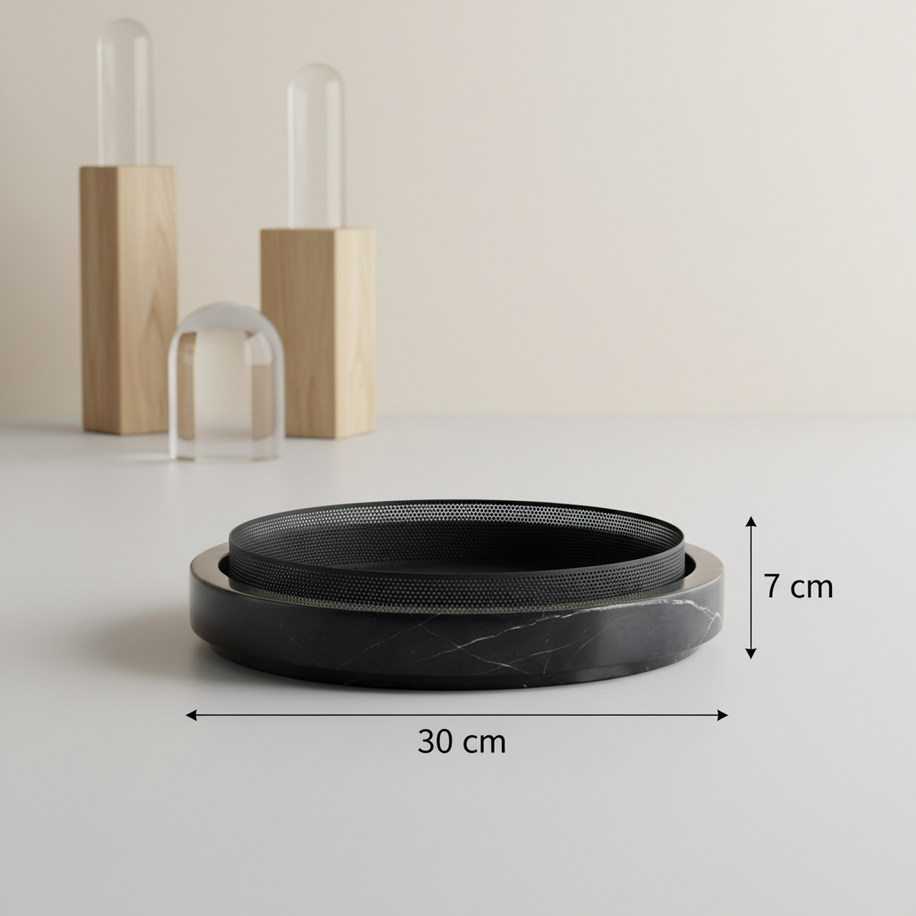 Sculpted Marble Planter with Metal Rim – 30x7 cm