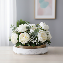 Sculpted Marble Planter with Metal Rim – 30x7 cm