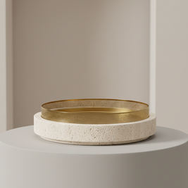 Sculpted Marble Planter with Metal Rim – 30x7 cm