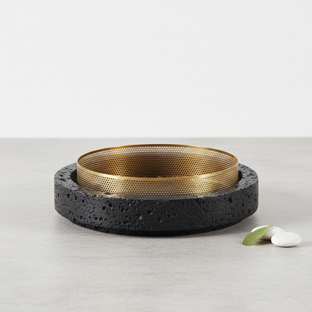 Sculpted Marble Planter with Metal Rim – 30x7 cm