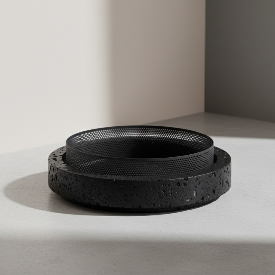 Sculpted Marble Planter with Metal Rim – 30x7 cm