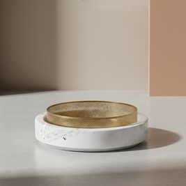 Lume Marble Stone Planter with Metal Rim – 25 x 7 cm