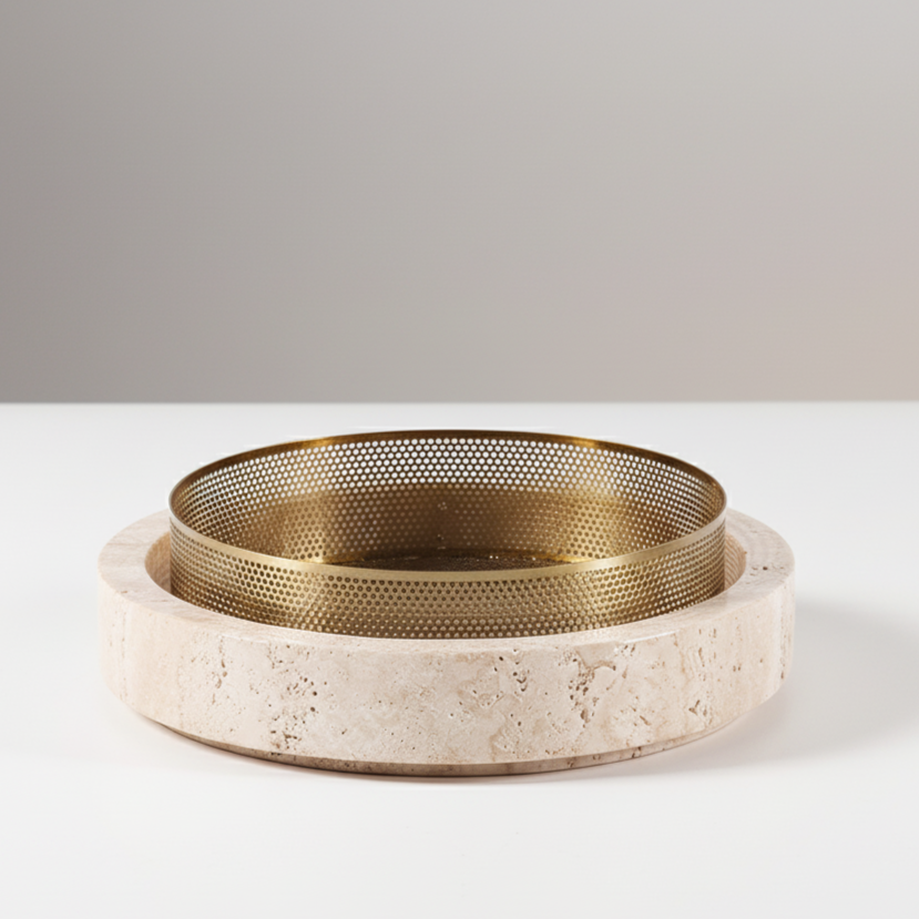 Lume Marble Stone Planter with Metal Rim – 25 x 7 cm