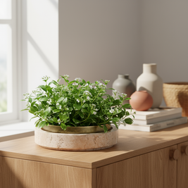 Lume Marble Stone Planter with Metal Rim – 25 x 7 cm