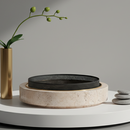 Lume Marble Stone Planter with Metal Rim – 25 x 7 cm