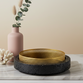 Lume Marble Stone Planter with Metal Rim – 25 x 7 cm
