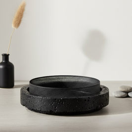 Lume Marble Stone Planter with Metal Rim – 25 x 7 cm