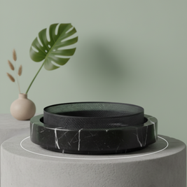 Aurore Marble Stone Planter with Metal Rim – 20x7 cm