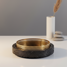 Aurore Marble Stone Planter with Metal Rim – 20x7 cm