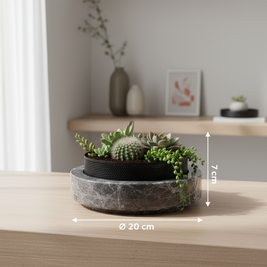 Aurore Marble Stone Planter with Metal Rim – 20x7 cm