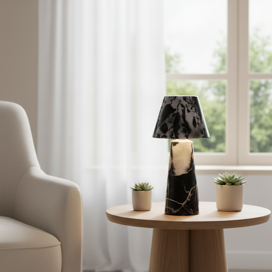 Seravé Marble Table Lamp – Handcrafted Solid Stone Illumination