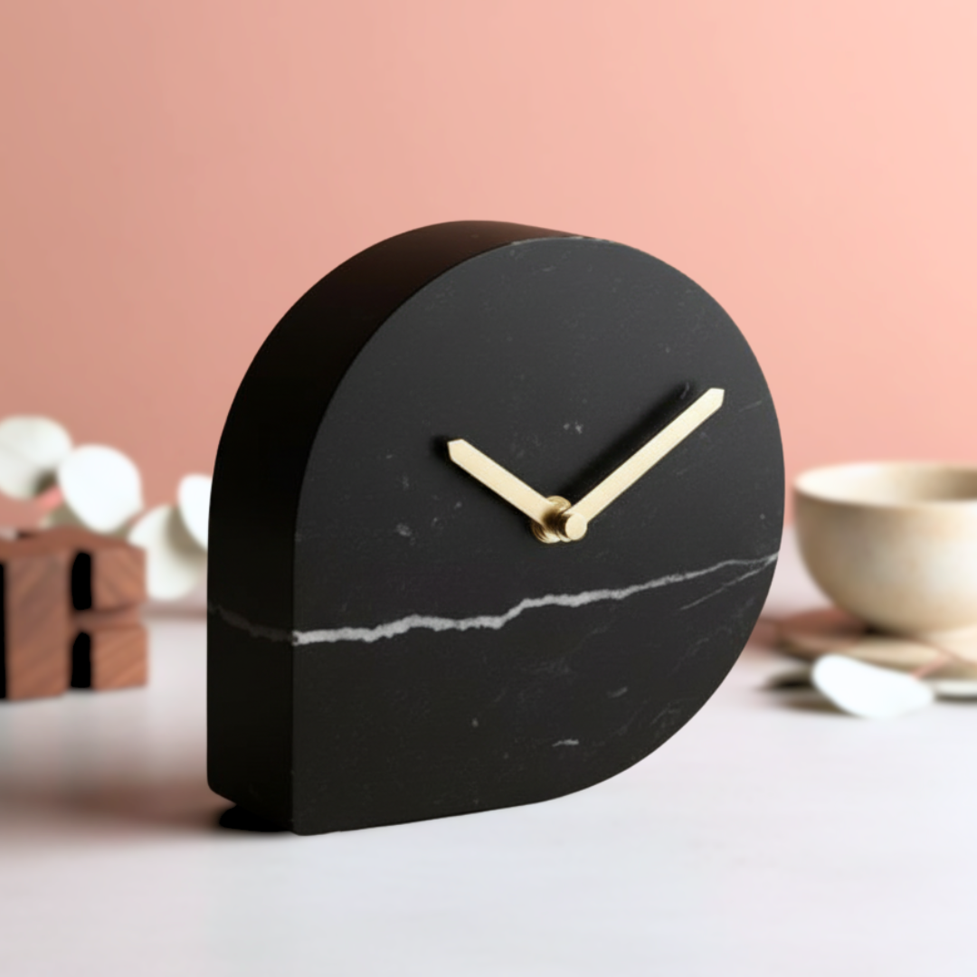 Noctis Black Marble Desk Clock