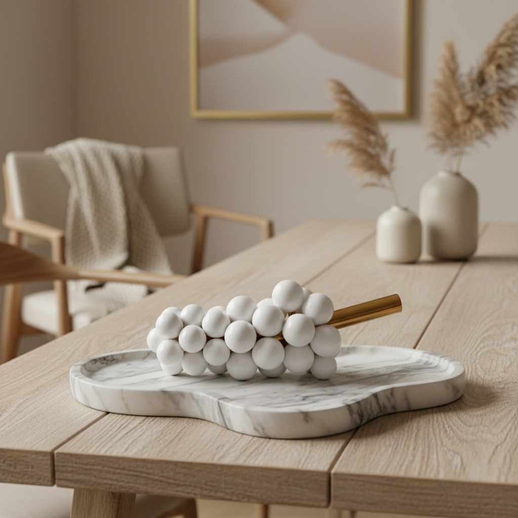 Marble Harvest Grape Cluster Ornament – 1.2kg Solid Stone