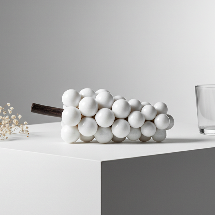 Artisan Marble Grape Cluster Ornament – 1.2kg Solid Stone Decorative Accent