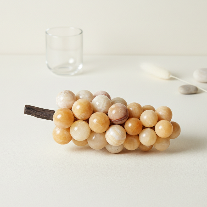 Artisan Marble Grape Cluster Ornament – 1.2kg Solid Stone Decorative Accent