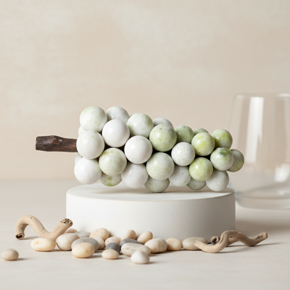 Artisan Marble Grape Cluster Ornament – 1.2kg Solid Stone Decorative Accent