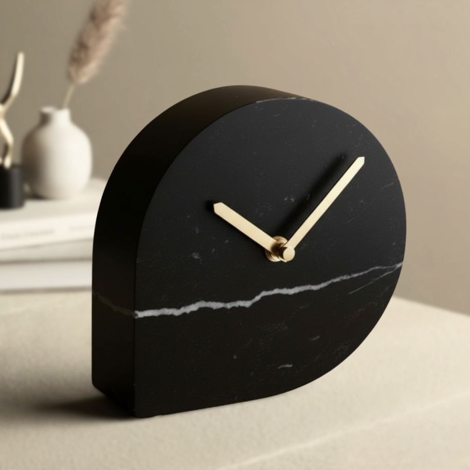 Noctis Black Marble Desk Clock