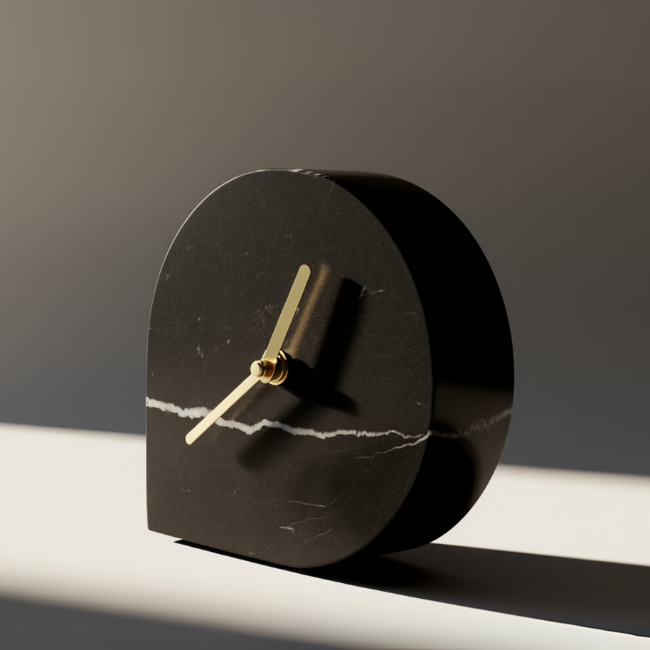 Noctis Black Marble Desk Clock