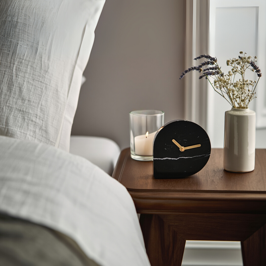 Noctis Black Marble Desk Clock