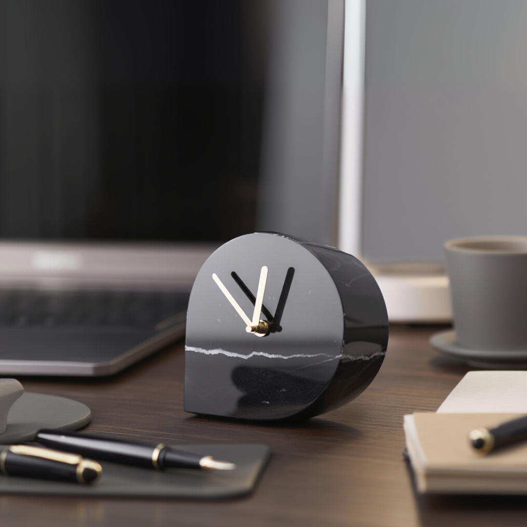 Noctis Black Marble Desk Clock