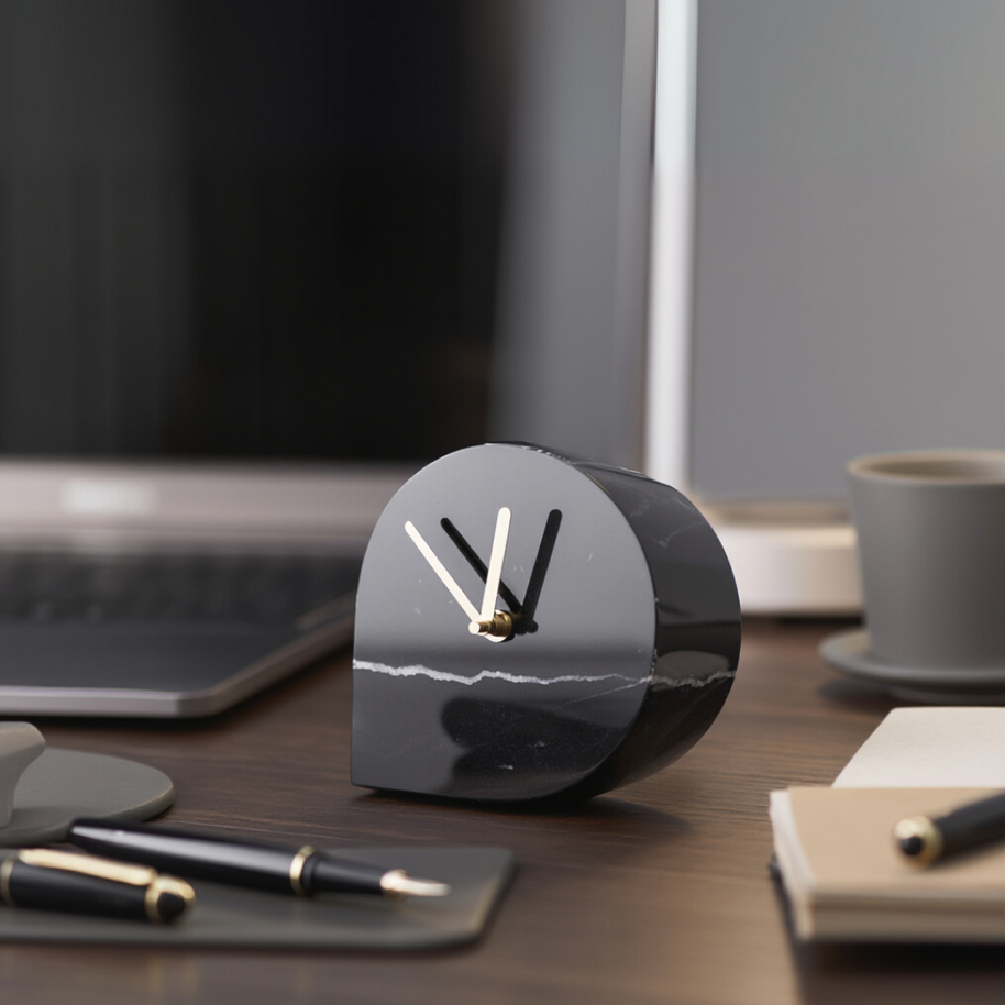Noctis Black Marble Desk Clock