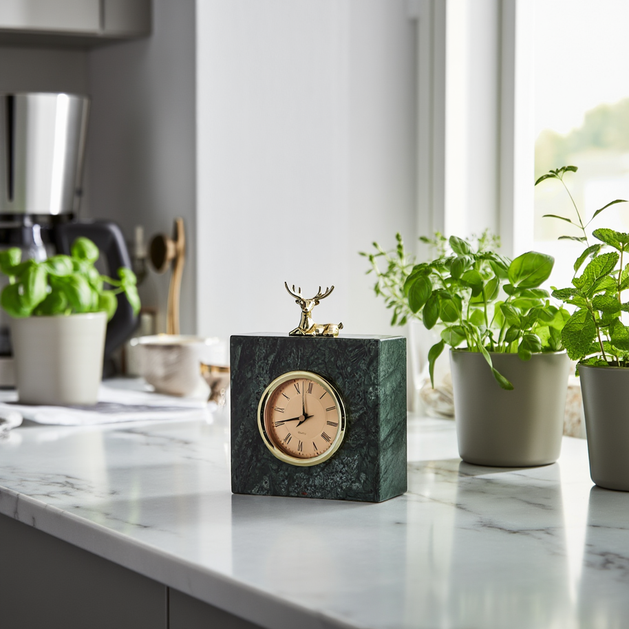 Heritage Green Marble Desk Clock