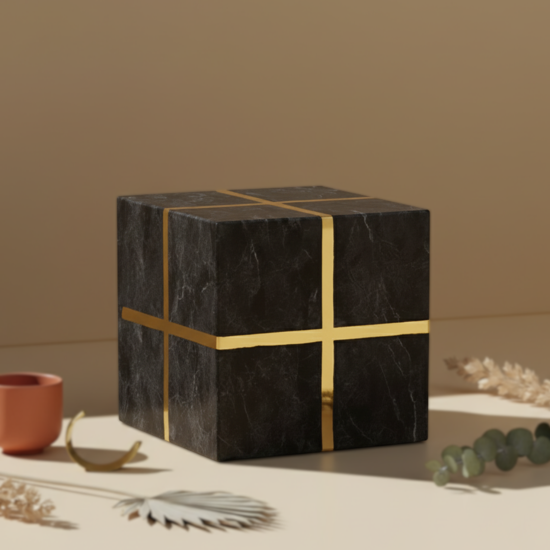 Regal Marble Cube with Brass Inlay