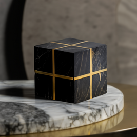 Regal Marble Cube with Brass Inlay