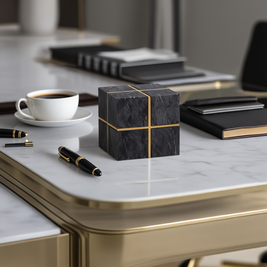 Regal Marble Cube with Brass Inlay