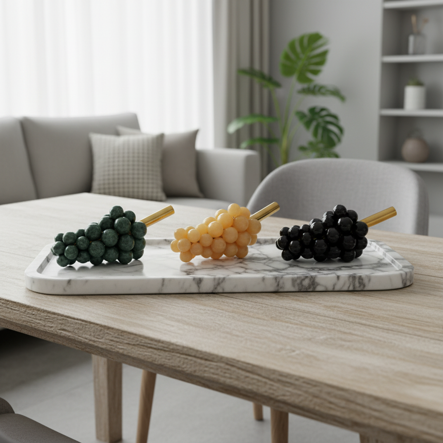 Marble Harvest Grape Cluster Ornament – 1.2kg Solid Stone