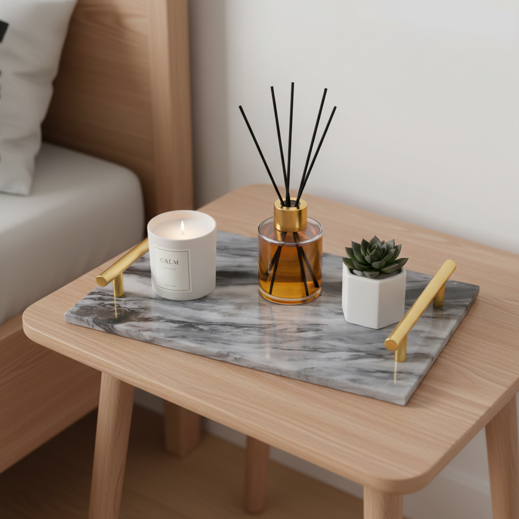 Gilded Harbor Marble Tray – Brass-Handled Stone Serving Tray