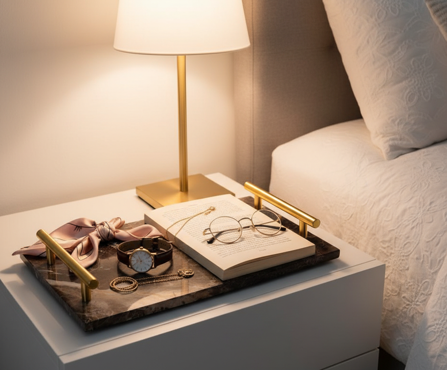 Gilded Harbor Marble Tray – Brass-Handled Stone Serving Tray