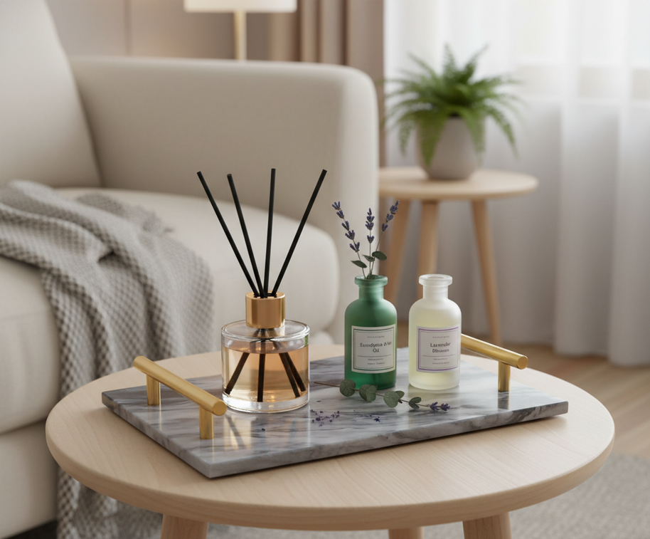 Gilded Harbor Marble Tray – Brass-Handled Stone Serving Tray