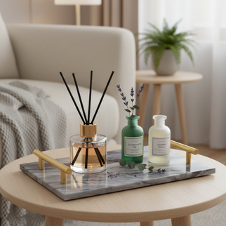 Gilded Harbor Marble Tray – Brass-Handled Stone Serving Tray