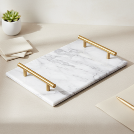 Gilded Harbor Marble Tray – Brass-Handled Stone Serving Tray