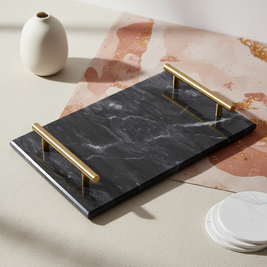 Gilded Harbor Marble Tray – Brass-Handled Stone Serving Tray